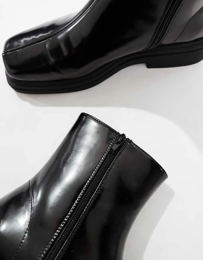 ASOS DESIGN chelsea boots in black polish with square toe - Image 3