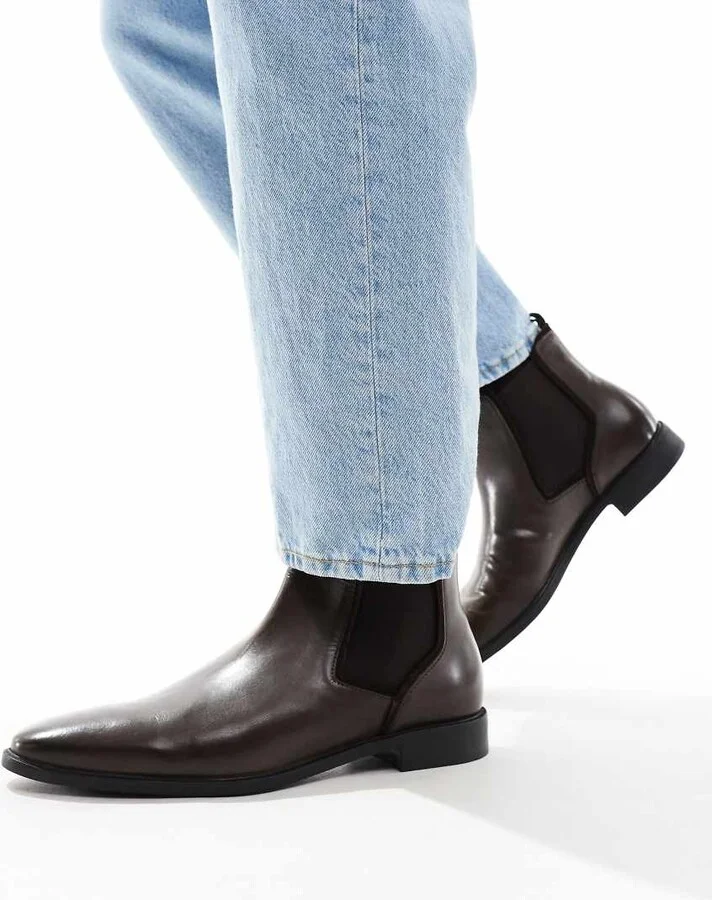 ASOS DESIGN chelsea boots in brown leather
