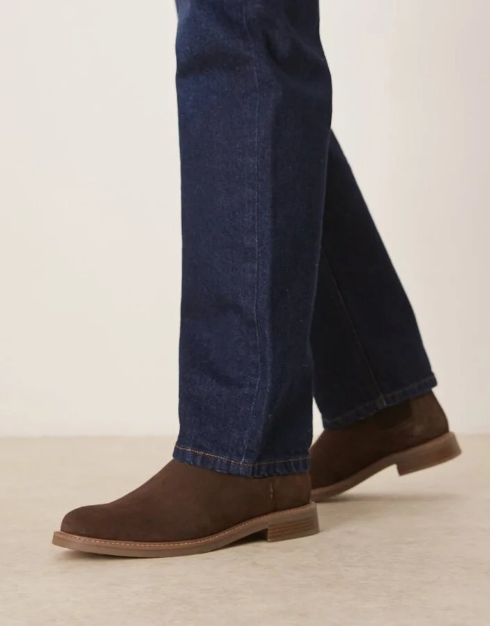 ASOS DESIGN chelsea boots in brown suede with natural sole