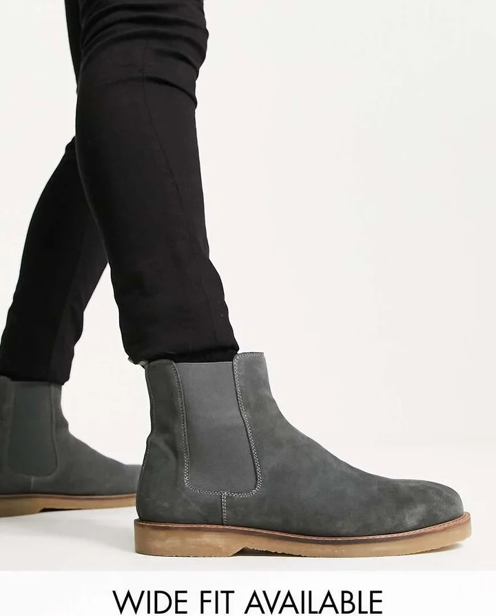 ASOS DESIGN chelsea boots in gray suede with contrast sole