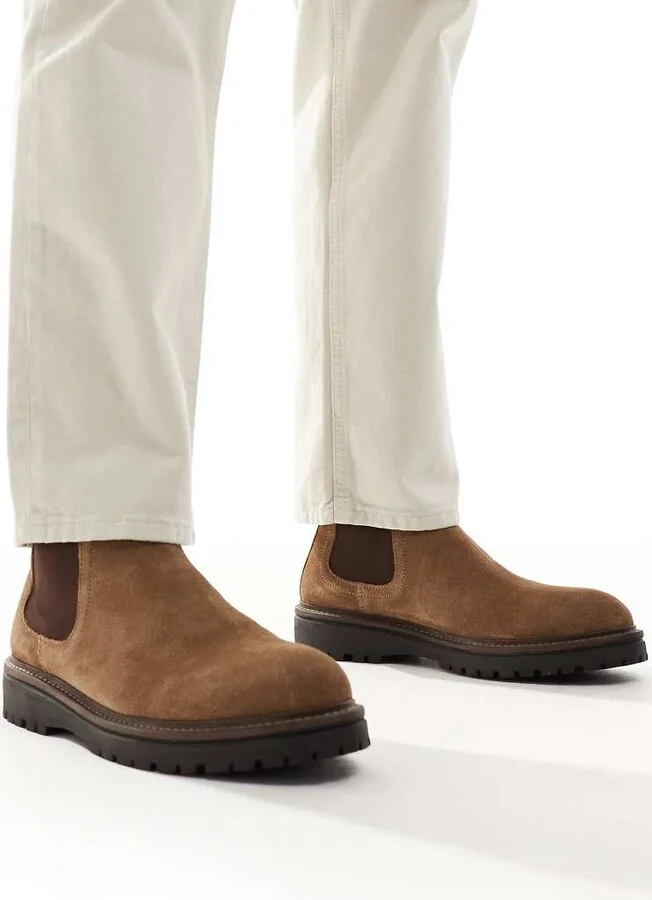 ASOS DESIGN chelsea boots in tan suede with cleated sole - Image 2