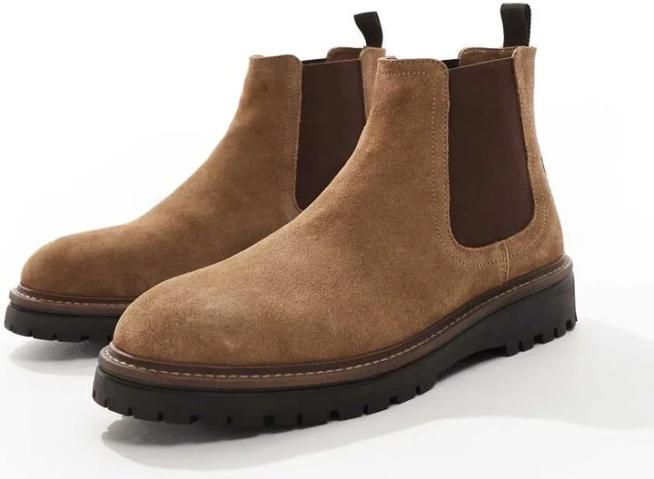 ASOS DESIGN chelsea boots in tan suede with cleated sole