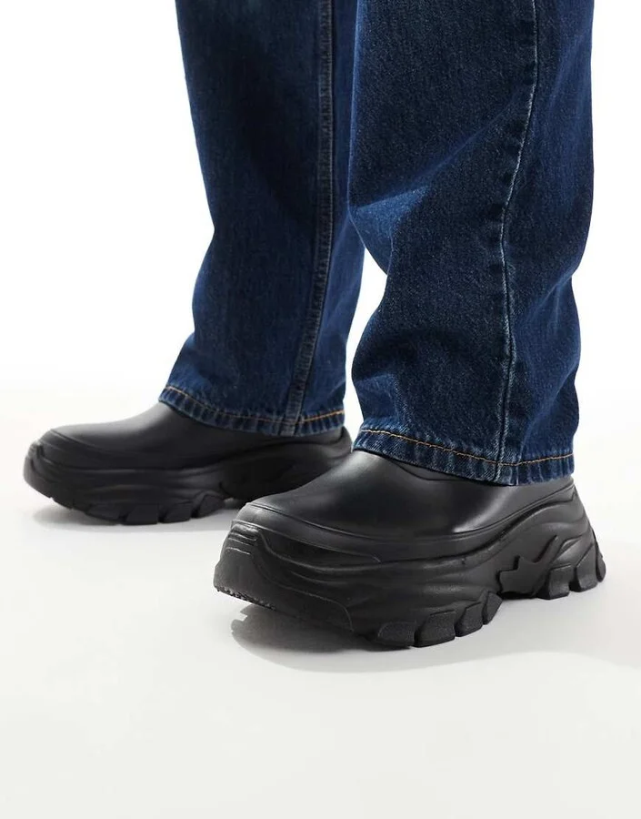 ASOS DESIGN chelsea rubber boots in black with chunky sole