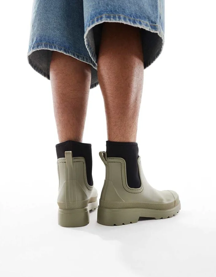 ASOS DESIGN chelsea rubber boots in khaki green - Image 2