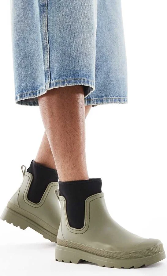 ASOS DESIGN chelsea rubber boots in khaki green - Image 3