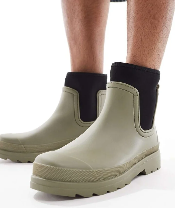 ASOS DESIGN chelsea rubber boots in khaki green - Image 4