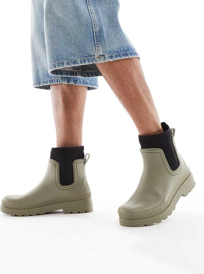ASOS DESIGN chelsea rubber boots in khaki green