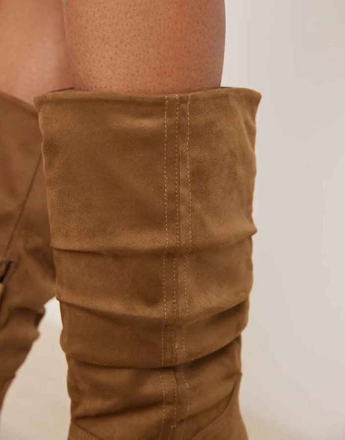 ASOS DESIGN Chosen slouchy western knee boots in taupe suedette - Image 3