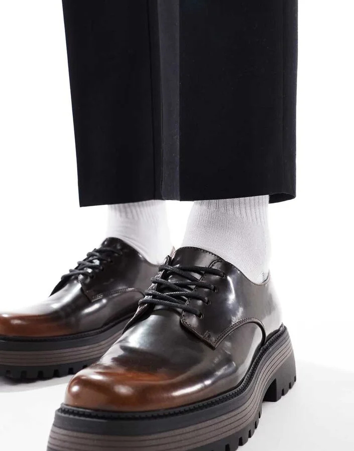 ASOS DESIGN chunky lace-up shoes in brown - Image 2