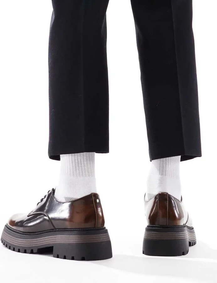 ASOS DESIGN chunky lace-up shoes in brown - Image 3