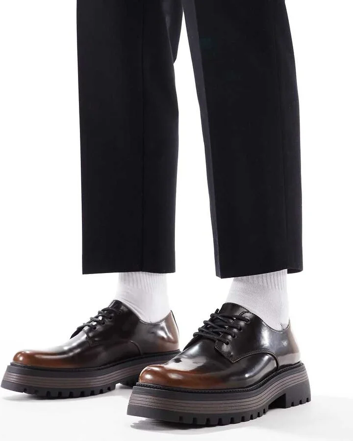 ASOS DESIGN chunky lace-up shoes in brown - Image 4