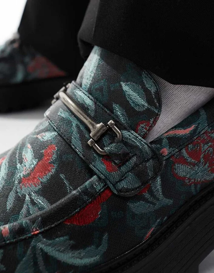 ASOS DESIGN chunky loafers in all over floral jacquard - Image 3