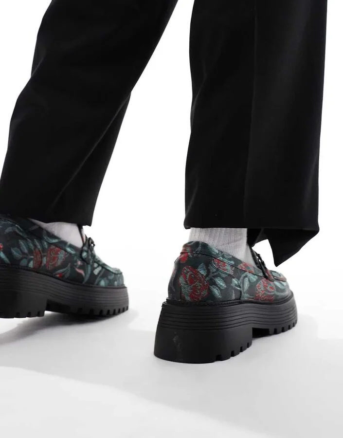 ASOS DESIGN chunky loafers in all over floral jacquard - Image 4