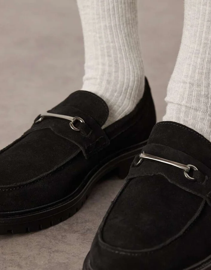 ASOS DESIGN chunky loafers in black suede with snaffle - Image 3