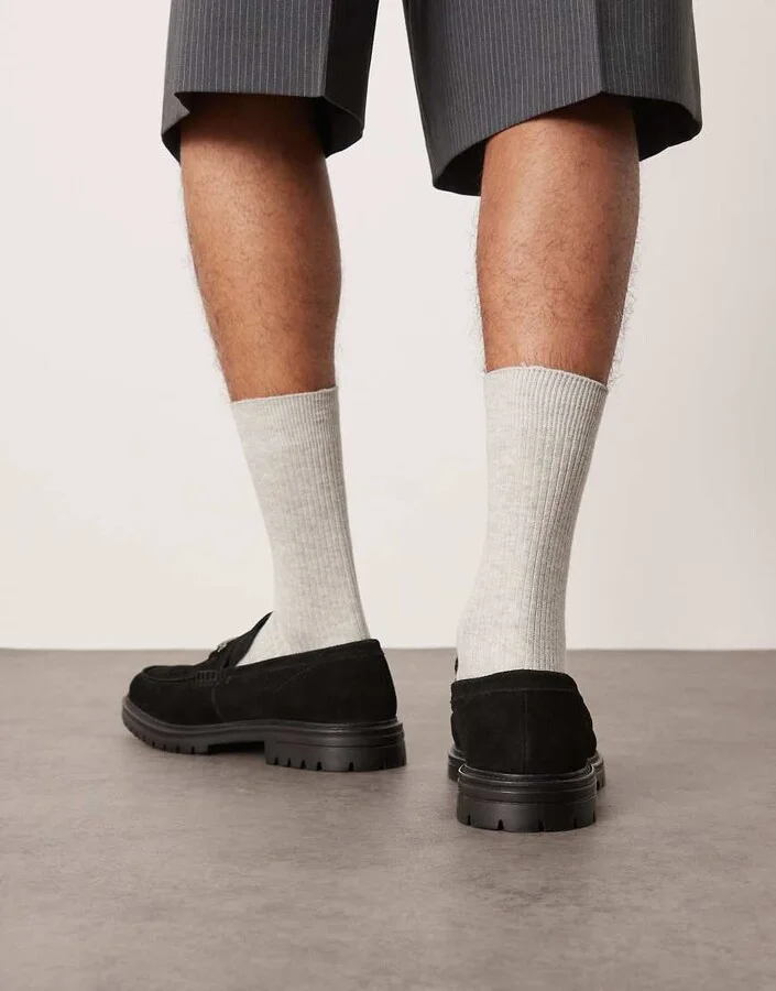 ASOS DESIGN chunky loafers in black suede with snaffle - Image 4