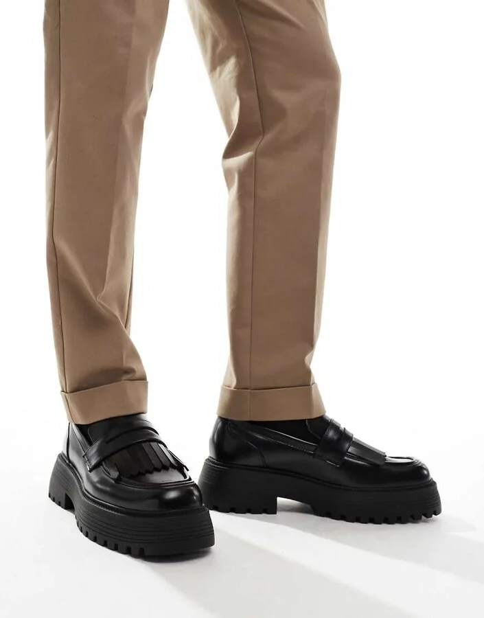 ASOS DESIGN chunky loafers in black with fringing - Image 3
