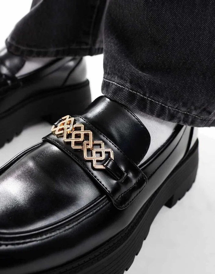 ASOS DESIGN chunky loafers in black with gold snaffle - Image 2