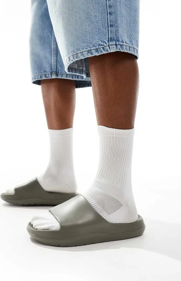 ASOS DESIGN chunky sliders in khaki
