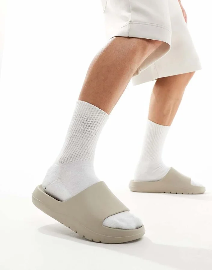 ASOS DESIGN chunky sliders in stone