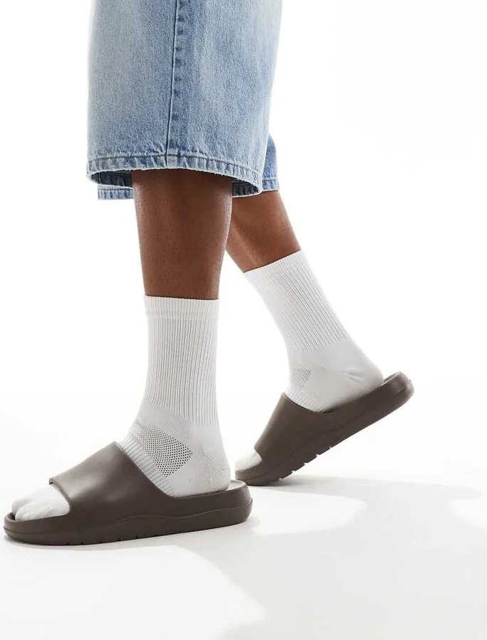 ASOS DESIGN chunky slides in brown