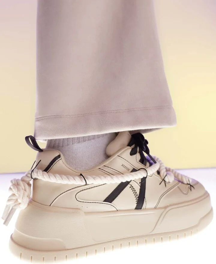 ASOS DESIGN chunky sneakers in beige with black contrast details - Image 2