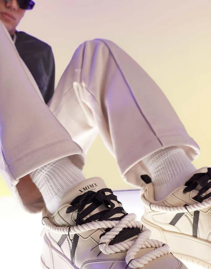 ASOS DESIGN chunky sneakers in beige with black contrast details - Image 4