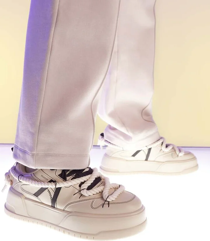 ASOS DESIGN chunky sneakers in beige with black contrast details