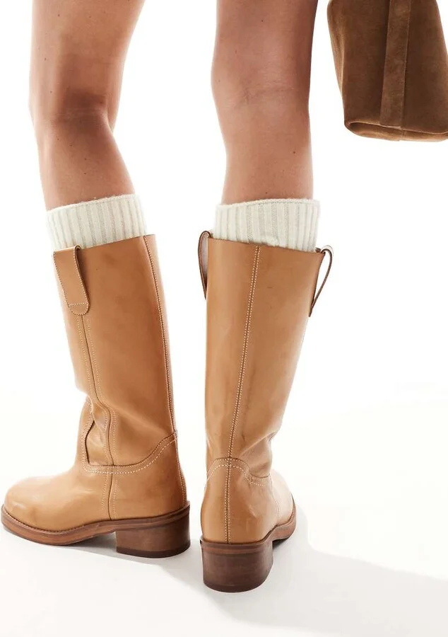 ASOS DESIGN Cindy leather pull-on boots in camel - Image 2