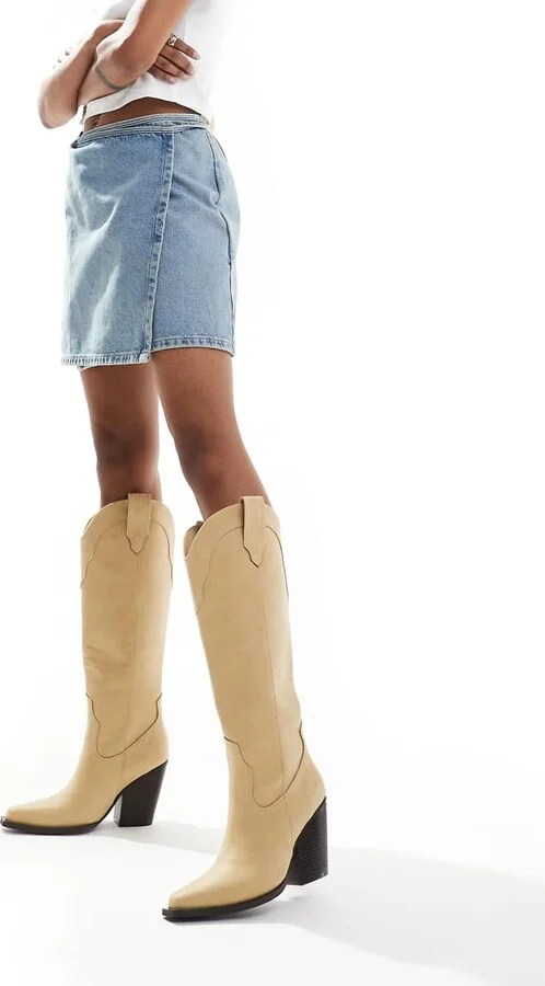 ASOS DESIGN Claudette western knee boots in buttermilk - Image 3