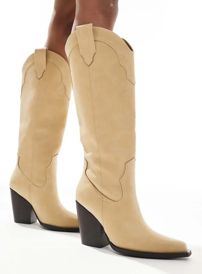 ASOS DESIGN Claudette western knee boots in buttermilk - Image 4