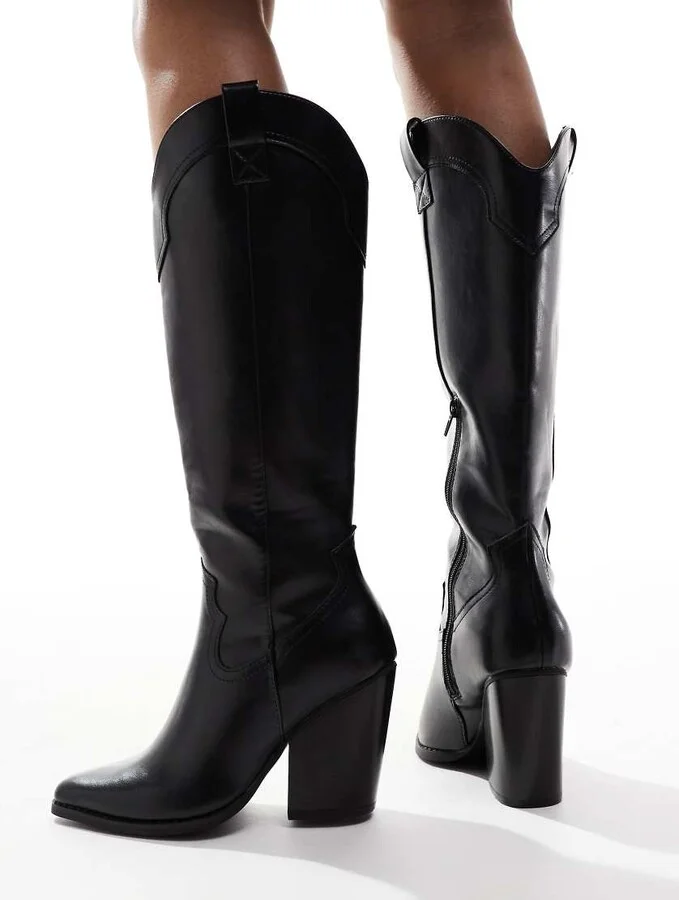ASOS DESIGN Claudia western knee boots in black - Image 3