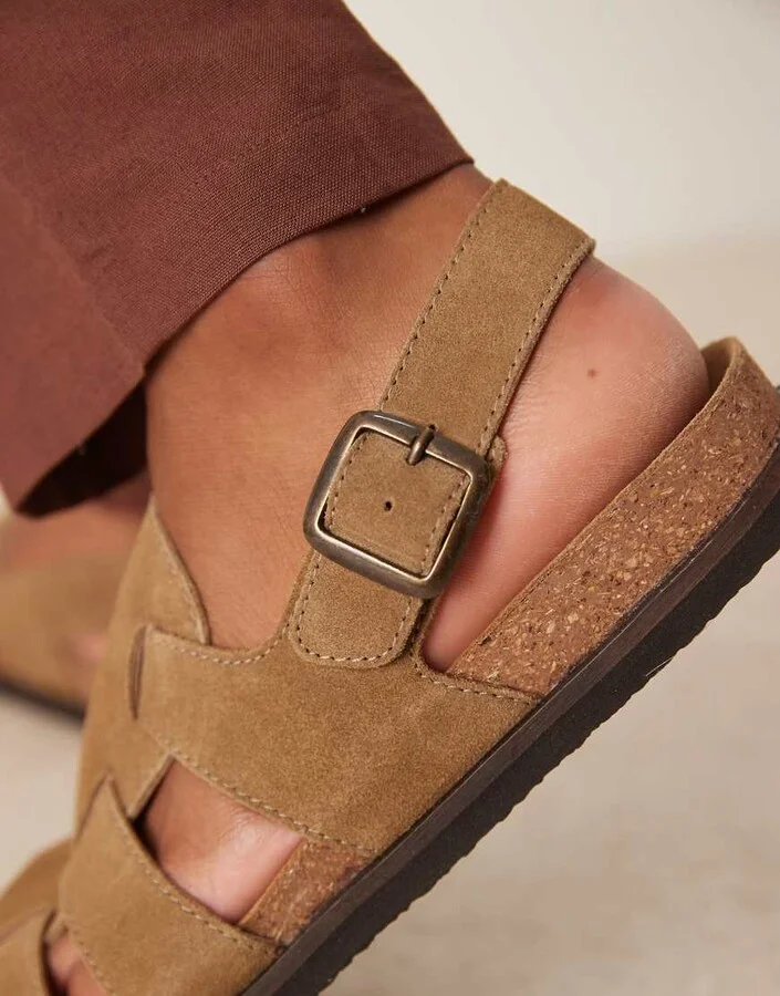 ASOS DESIGN closed fisherman sandals in beige suede - Image 2