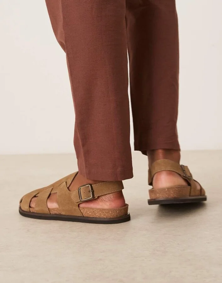 ASOS DESIGN closed fisherman sandals in beige suede - Image 4
