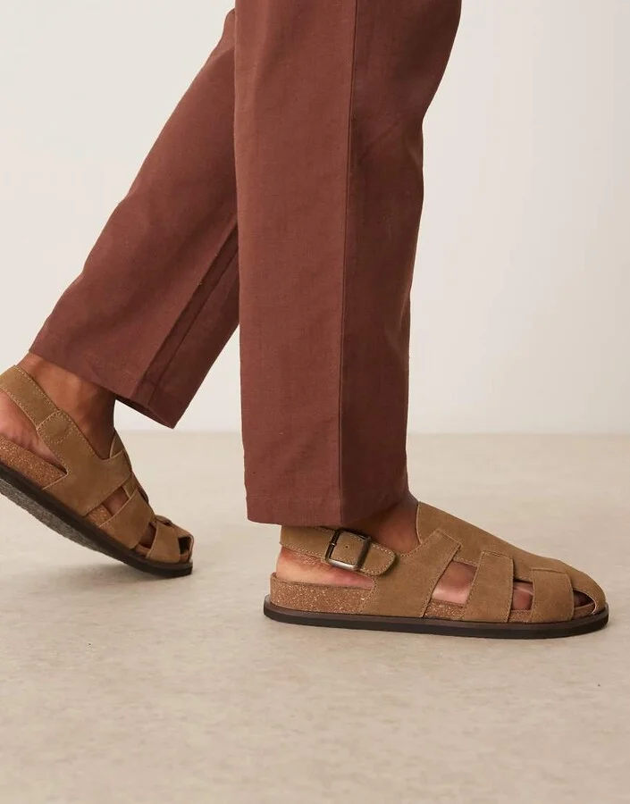 ASOS DESIGN closed fisherman sandals in beige suede