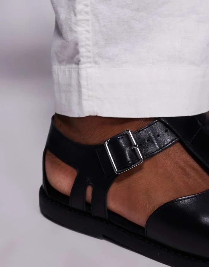 ASOS DESIGN closed fisherman sandals in black leather - Image 3