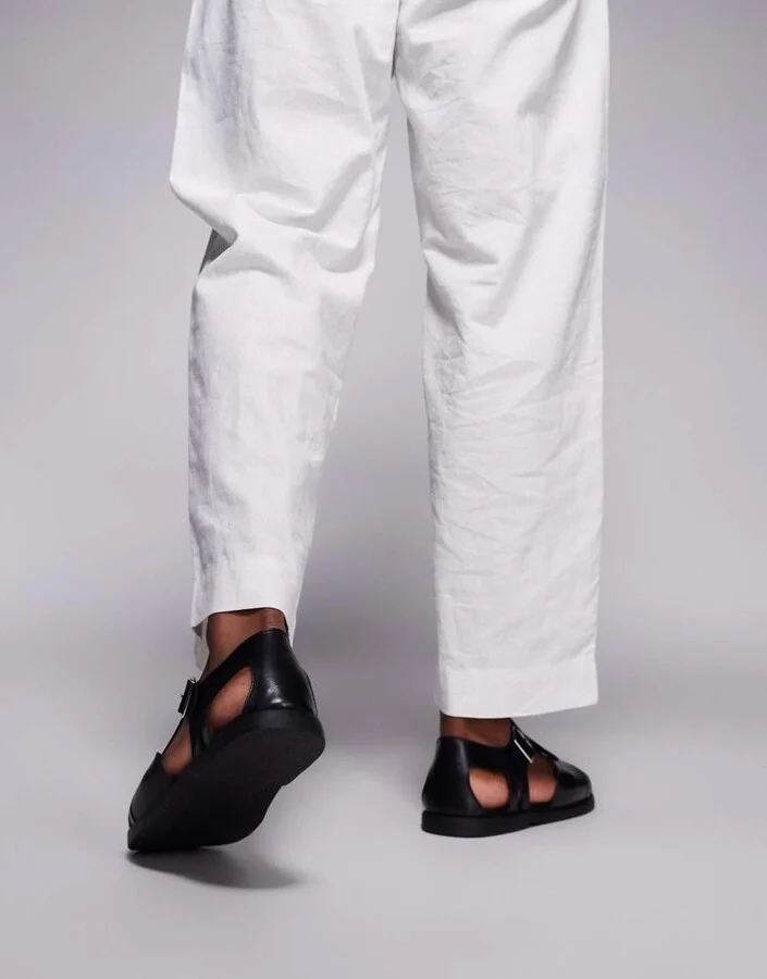 ASOS DESIGN closed fisherman sandals in black leather - Image 4