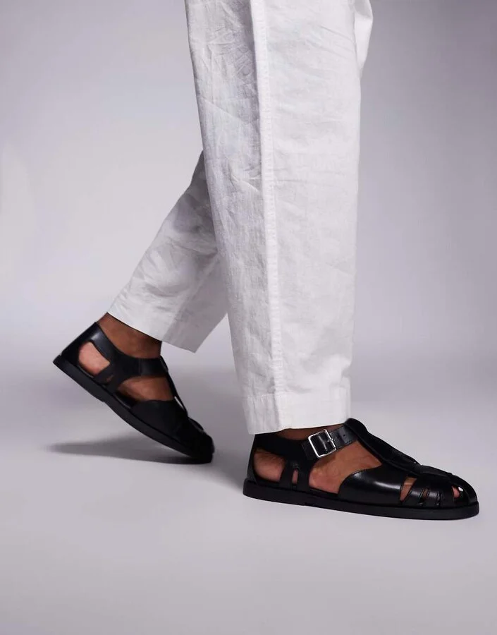 ASOS DESIGN closed fisherman sandals in black leather