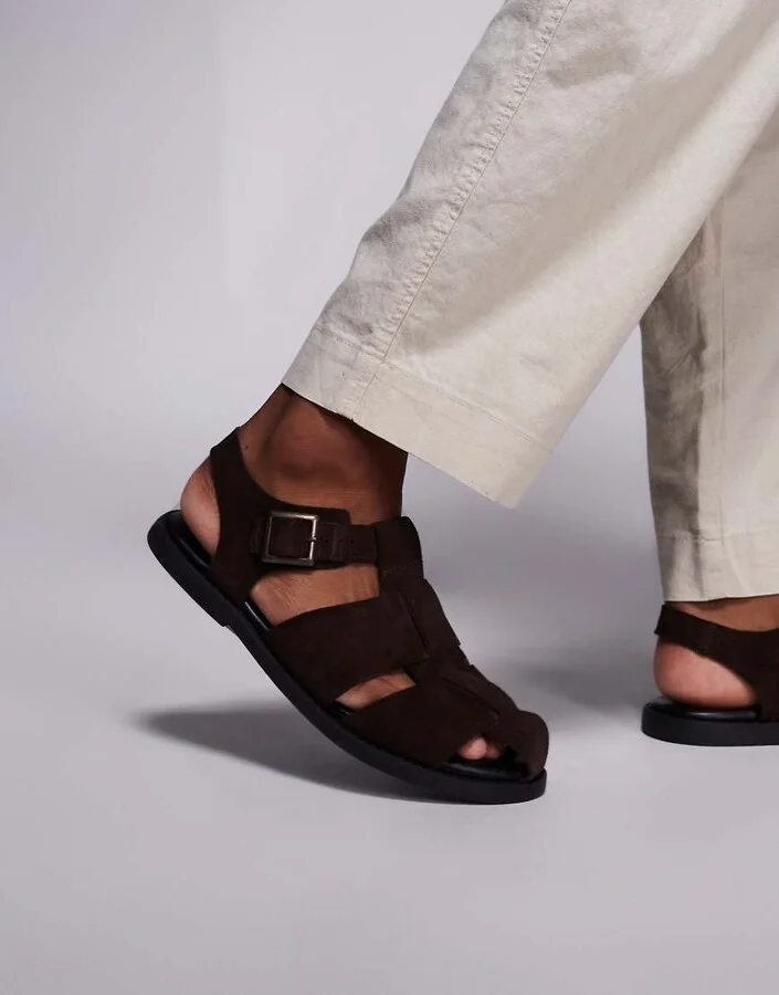 ASOS DESIGN closed fisherman sandals in brown suede