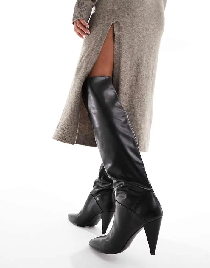 ASOS DESIGN Clove cone heel slouch knee boots in black - Image 2