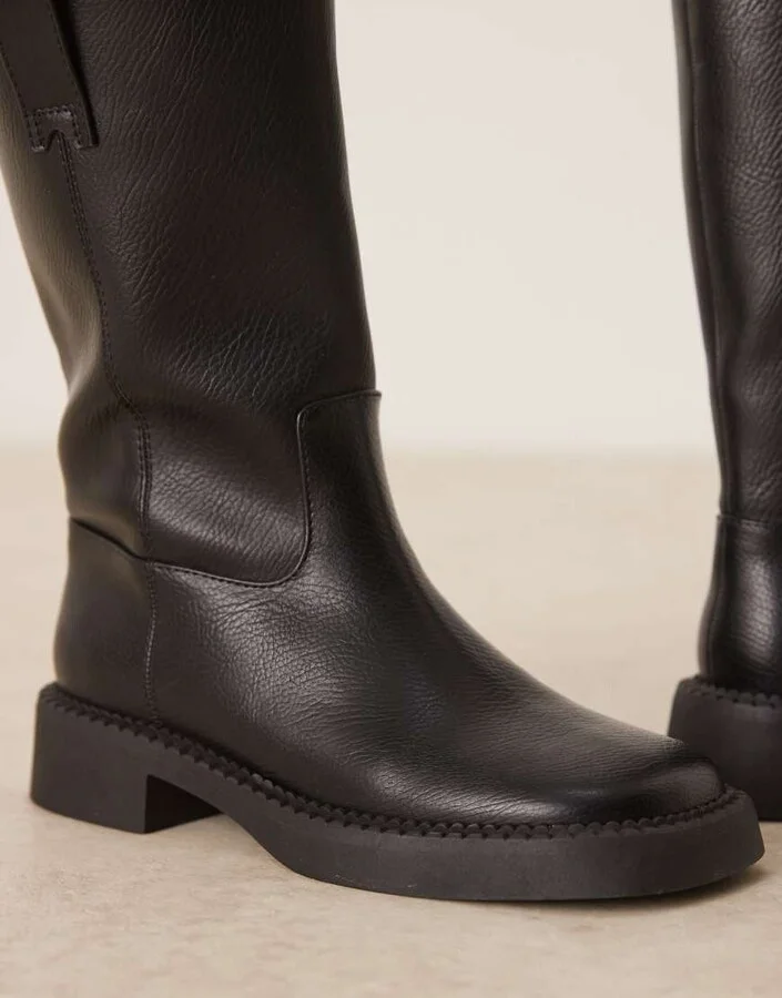 ASOS DESIGN Colby pull-on trucker knee boots in black tumble - Image 4