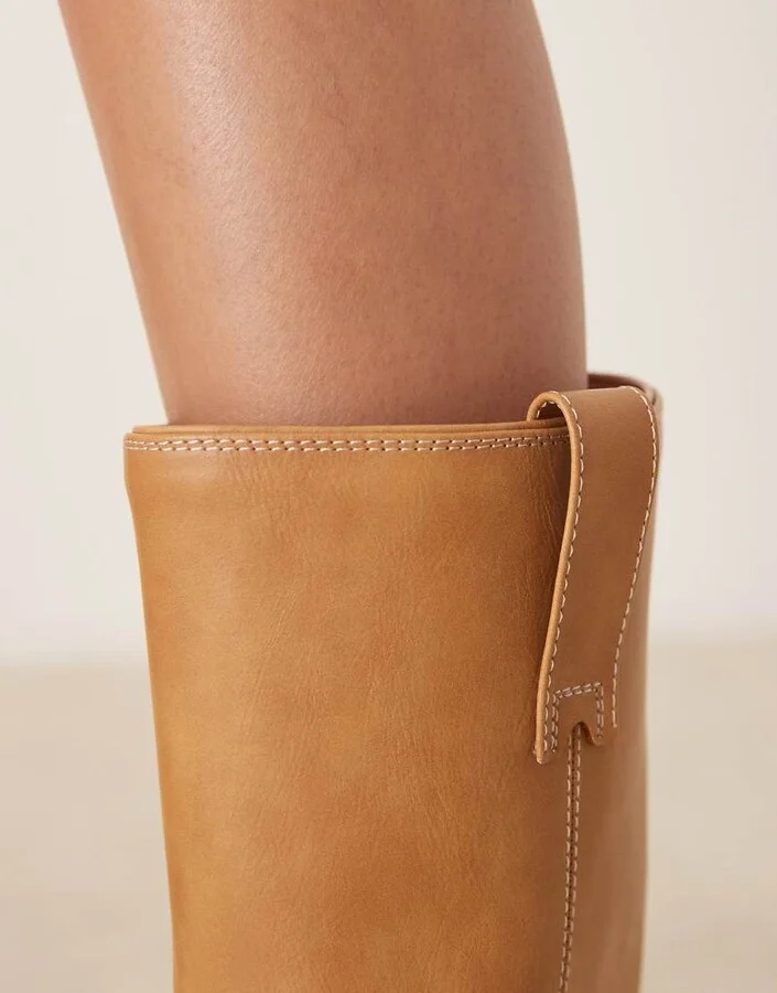ASOS DESIGN Colby pull on trucker knee boots in camel - Image 3