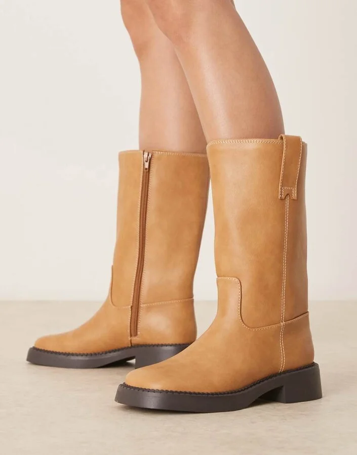 ASOS DESIGN Colby pull on trucker knee boots in camel - Image 4