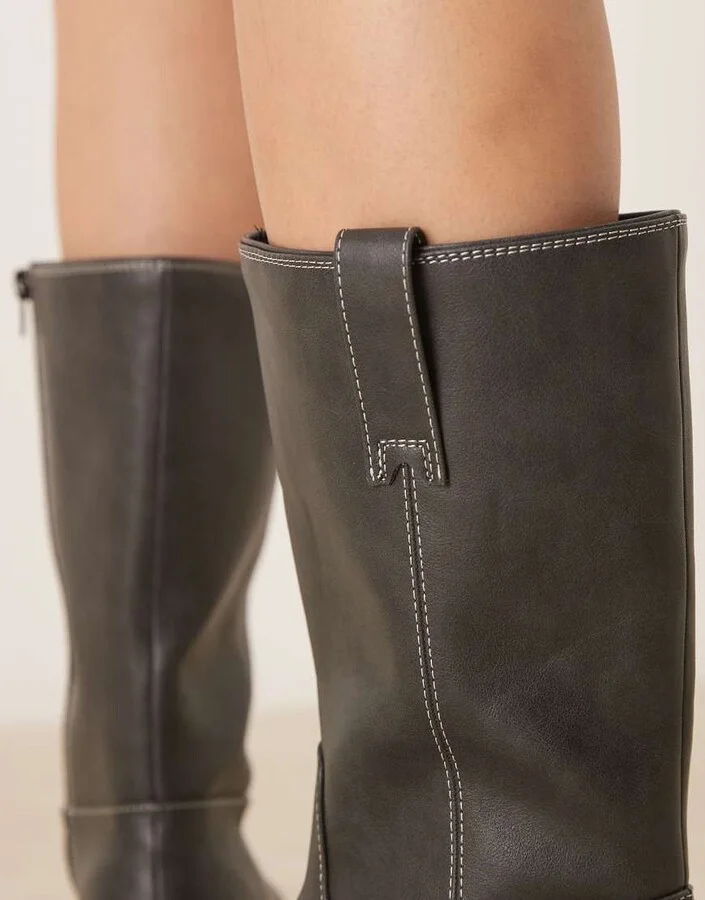 ASOS DESIGN Colby pull-on trucker knee boots in vintage gray - Image 3