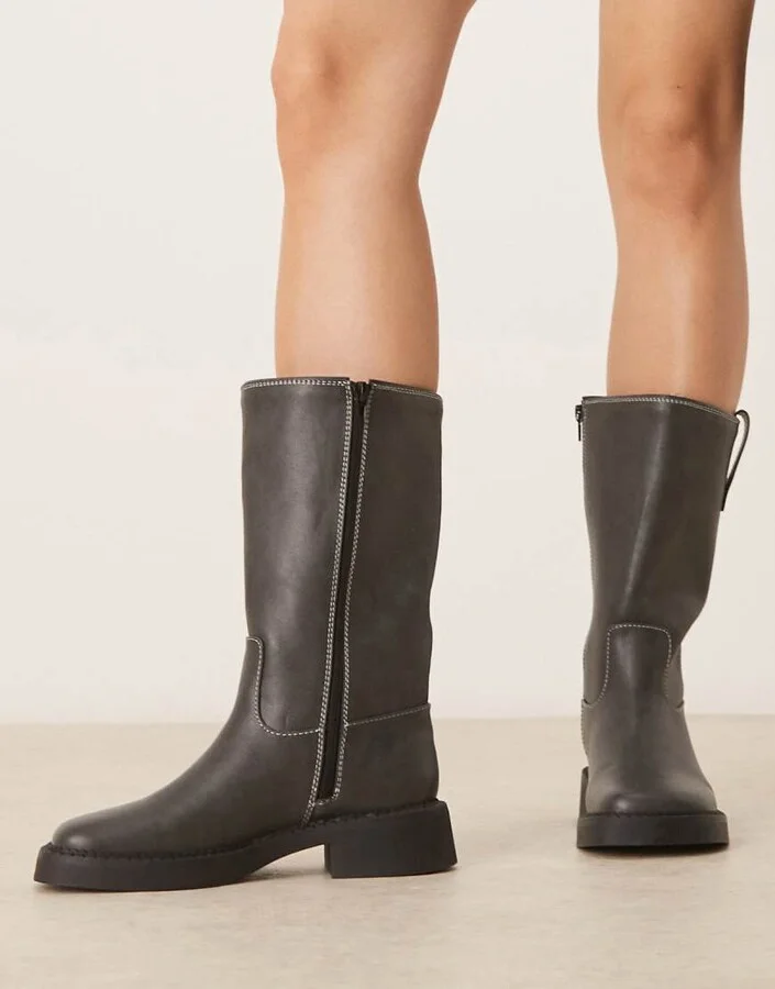 ASOS DESIGN Colby pull-on trucker knee boots in vintage gray - Image 4