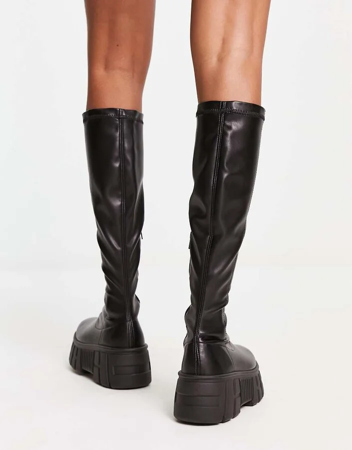 ASOS DESIGN Copenhagen chunky knee high sock boots in black - Image 4