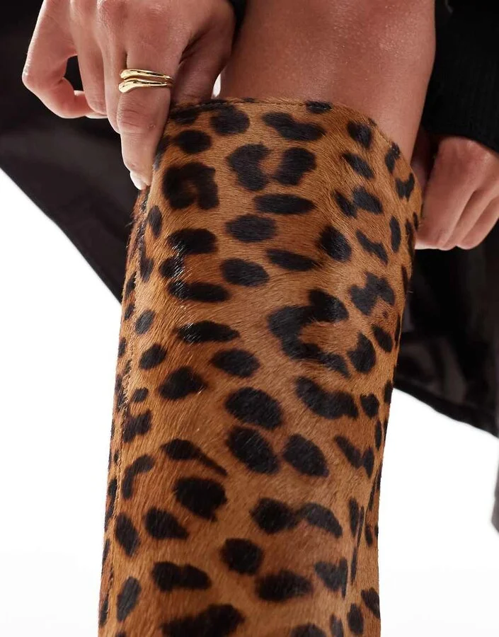 ASOS DESIGN Create heeled leather knee boots in leopard - Image 3