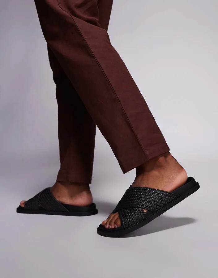 ASOS DESIGN cross over sandals in black weave