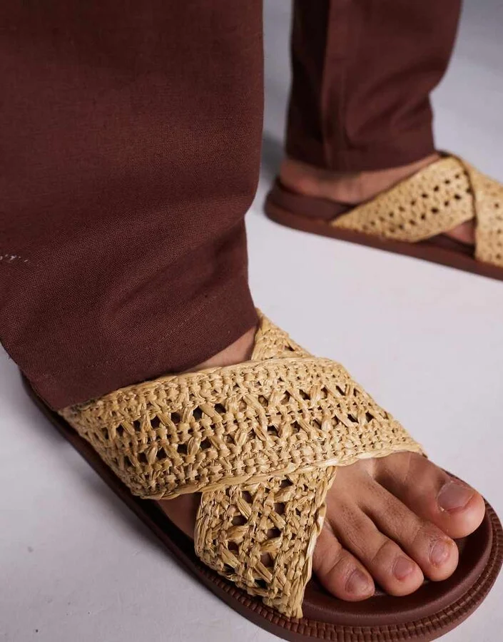 ASOS DESIGN cross over sandals in natural weave - Image 2