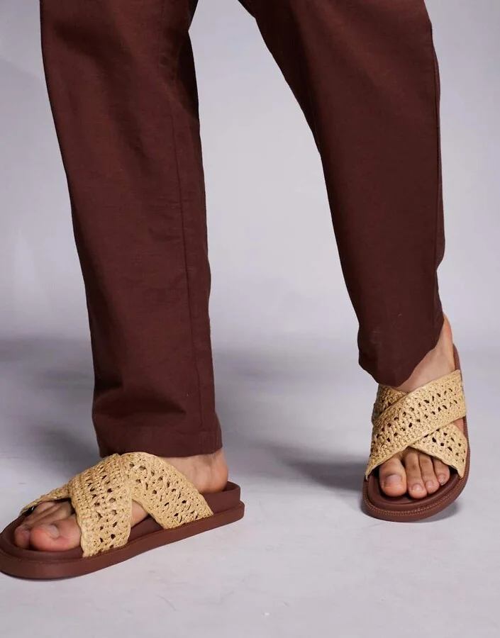 ASOS DESIGN cross over sandals in natural weave - Image 3