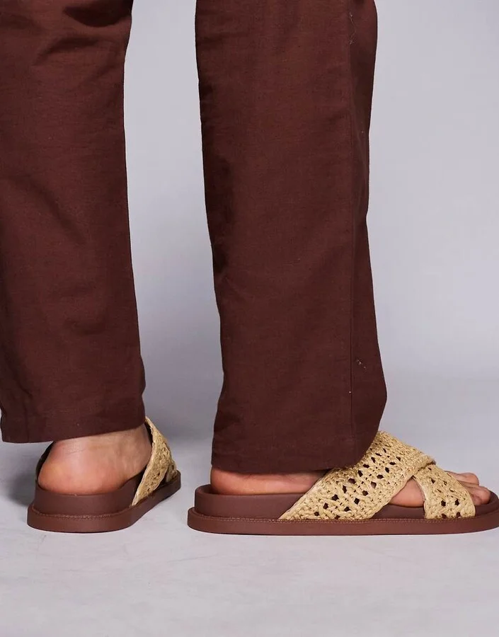 ASOS DESIGN cross over sandals in natural weave - Image 4